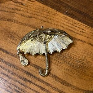 Umbrella and raindrop brooch